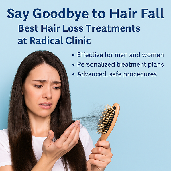 Say goodbye to hair fall! Discover the best hair loss treatments at Radical Clinic, from PRP therapy to transplants. Book a consultation today!
